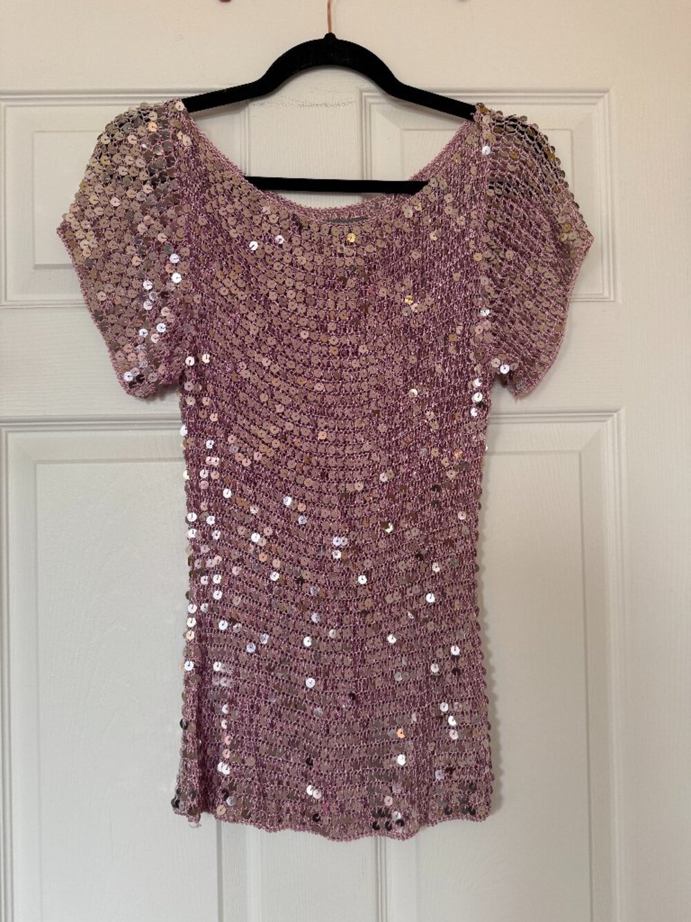 Vintage Montego Pink Knit Sequin Top Y2K Approx Size M